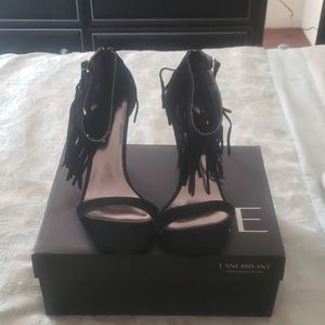 Black fringe sandal Lane Bryant